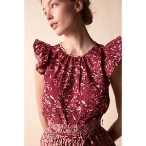 St. Roche Finch Top Ruffle Shoulder Cotton Blouse Sz 2 US XS